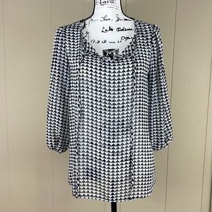 Pleione Anthropologie Womans XS Ballon Sleeve V-Neck Tie Front Sheer Blouse